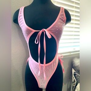 Baby pink velvet rhinestone exotic dancer outfit
